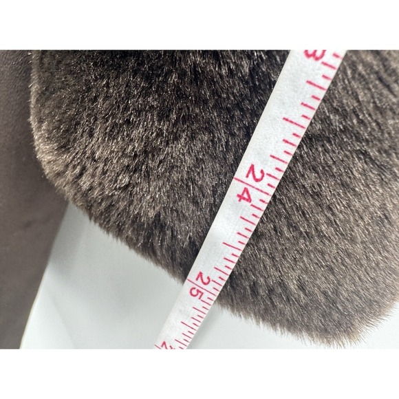 Vintage Penny Lane 1X Brown Coat Faux Suede Fur Trim Hooded Mid-Length Cozy Warm - Picture 9 of 10